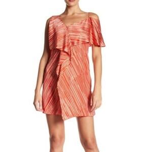 NEW Diane Von Furstenberg Silk Asym Ruffle Dress Cold Shoulder Red Size 6